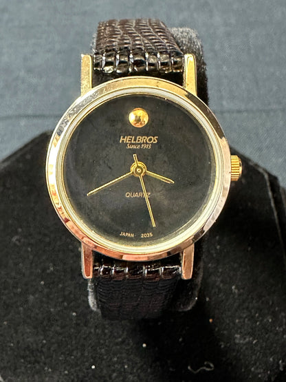 Helbros Ladies Quartz Watch - Black Leather strap