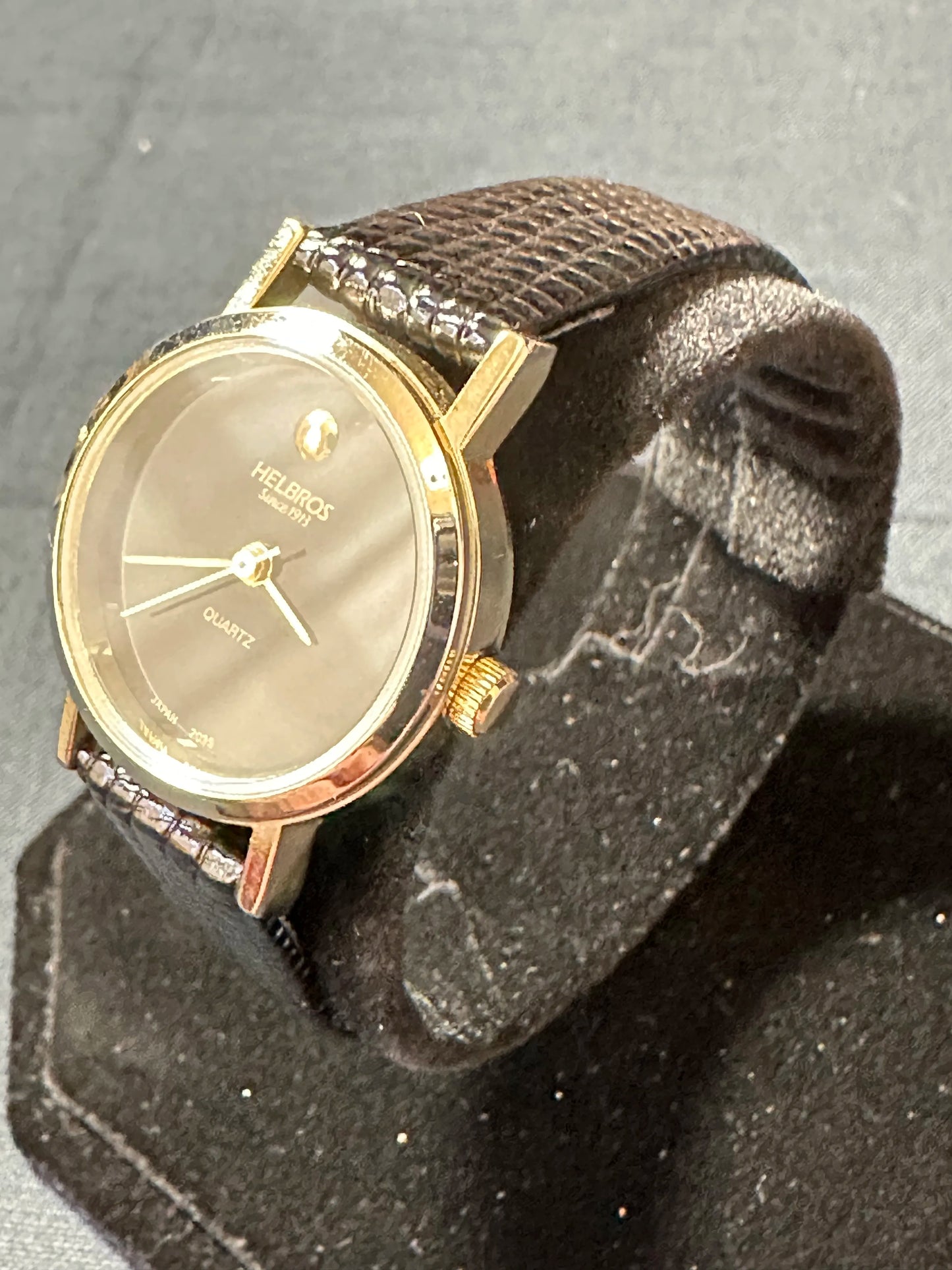 Helbros Ladies Quartz Watch - Black Leather strap