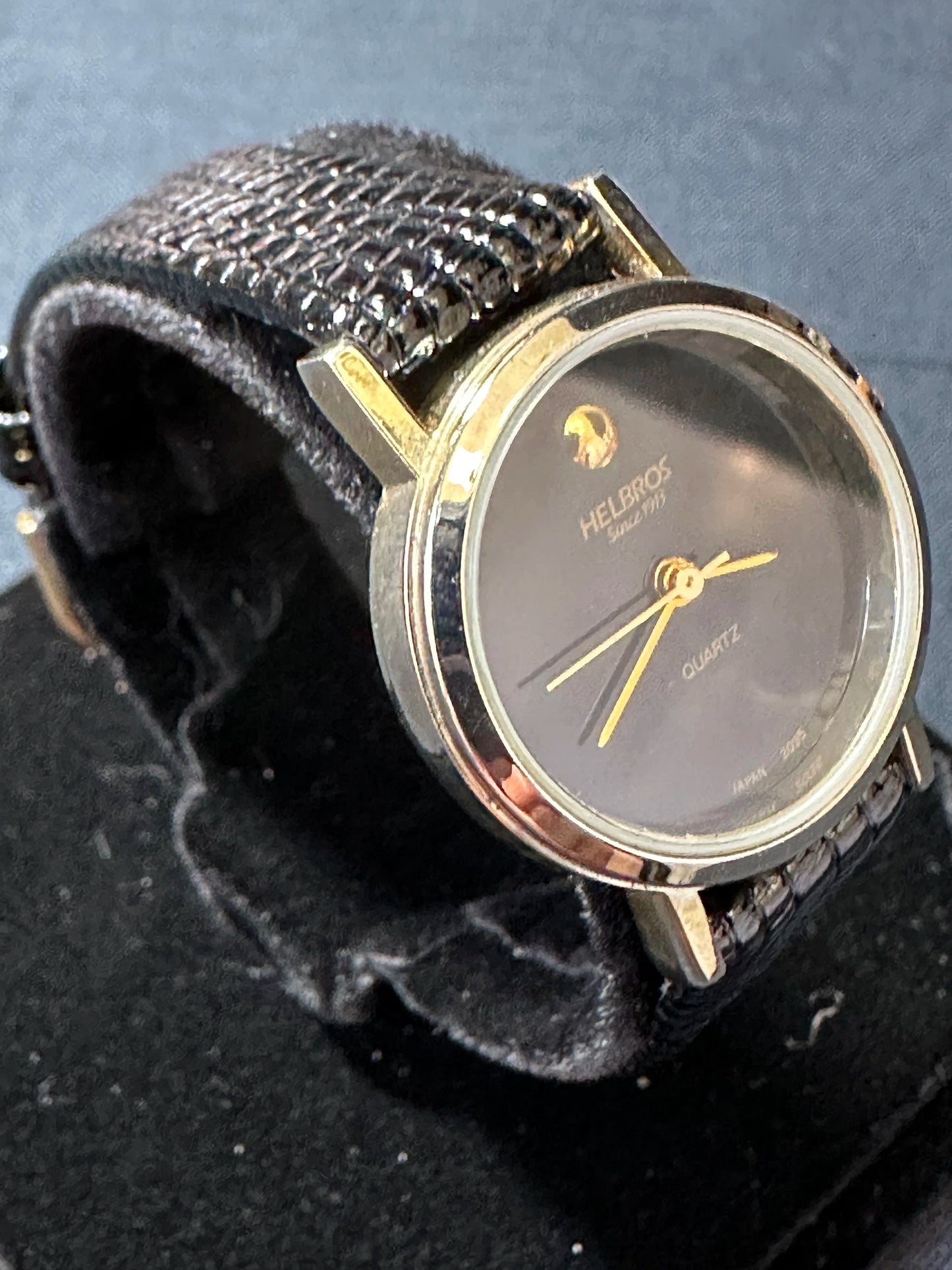 Helbros Ladies Quartz Watch - Black Leather strap