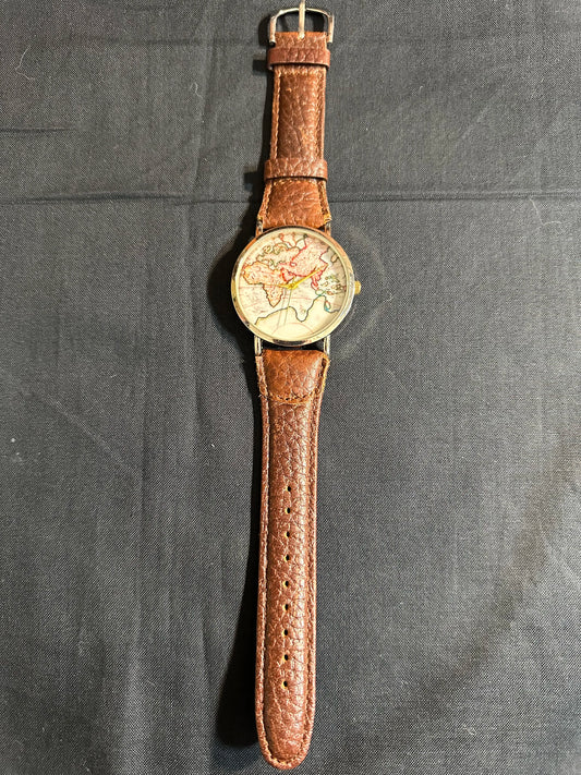 Map Watch Brown Leather Band