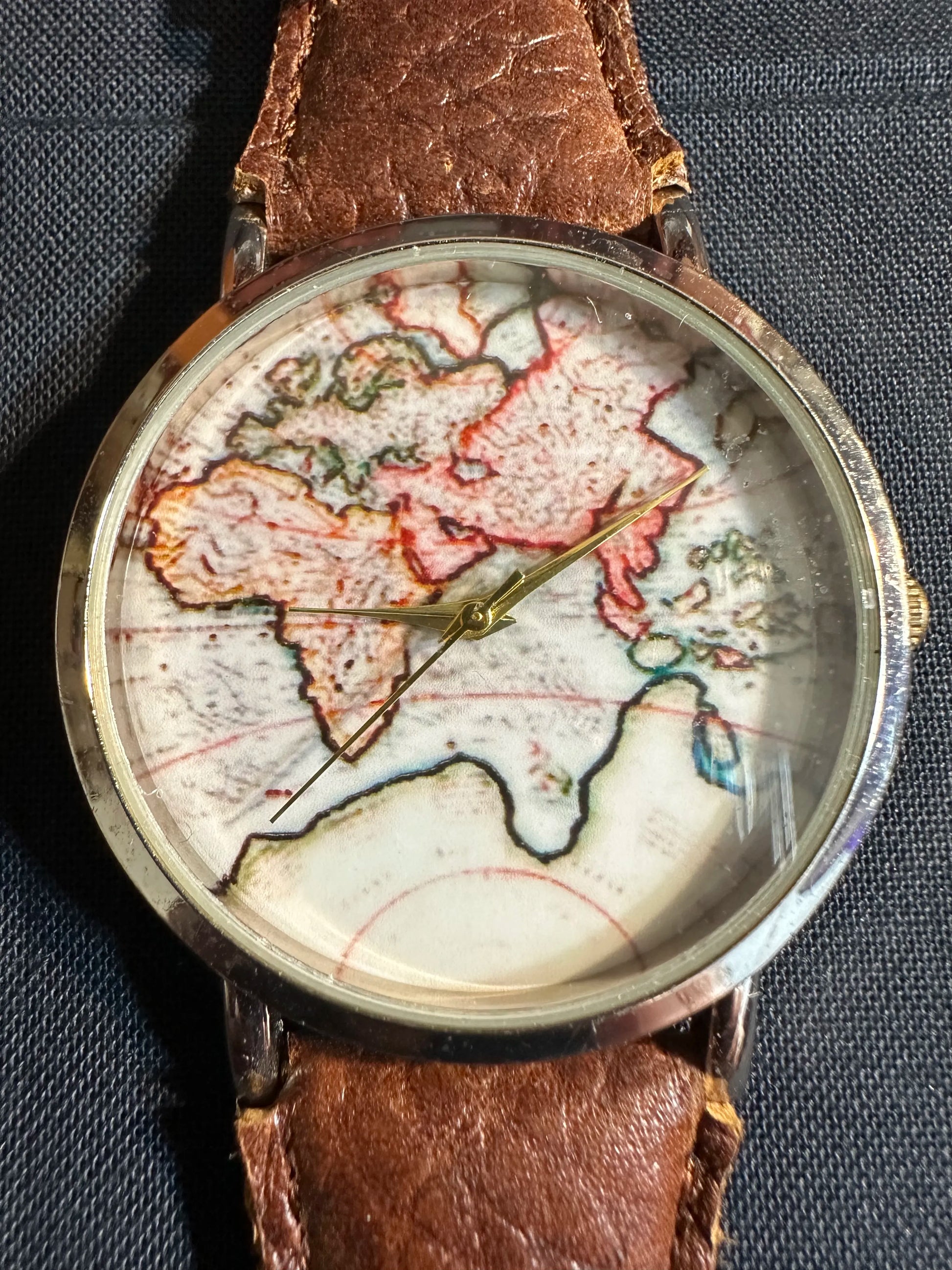 Map Watch Brown Leather Band