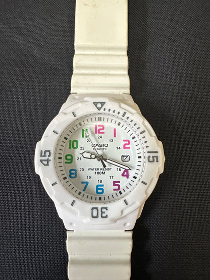 Casio white ladies watch, with colored numbers - LRW-200H