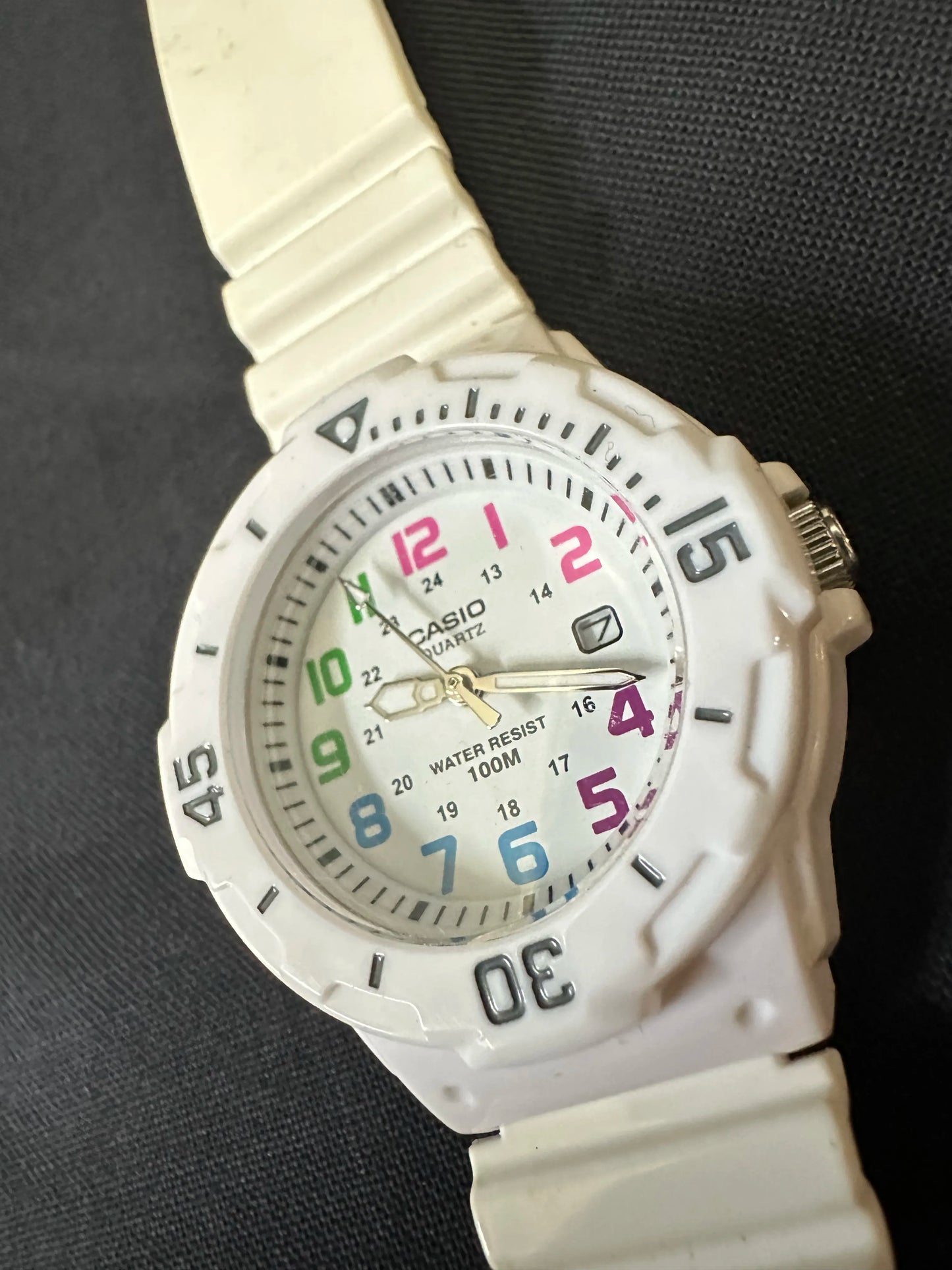 Casio white ladies watch, with colored numbers - LRW-200H