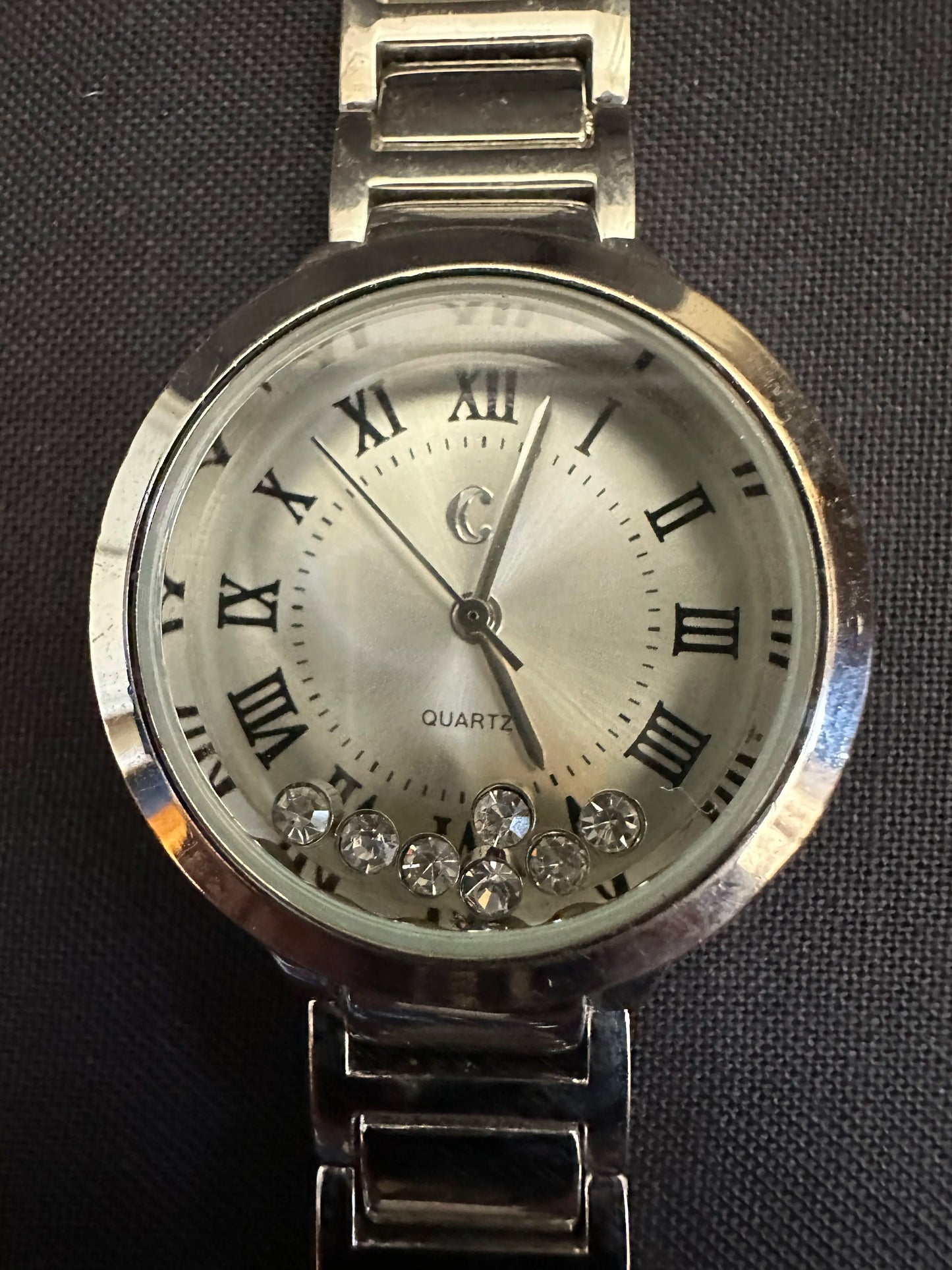 C Silver Ladies Watch with Crystals - Close Up