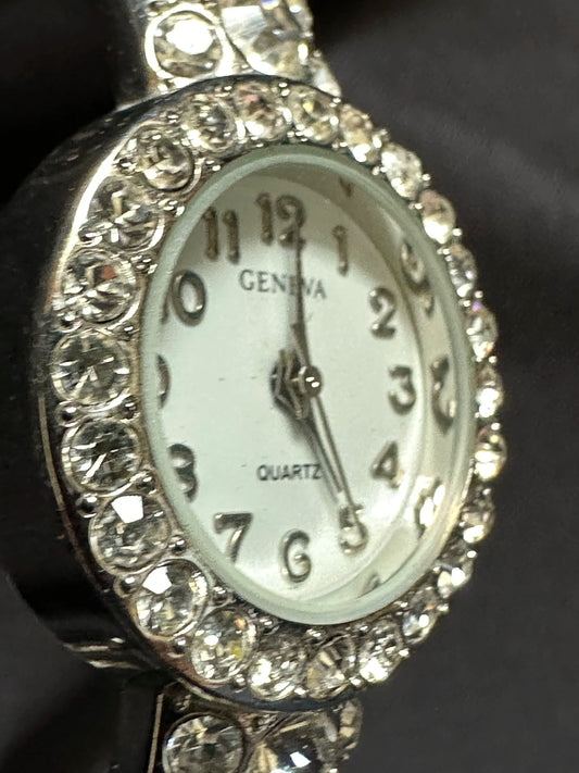 Geneva Watch Silver with Rhinestones