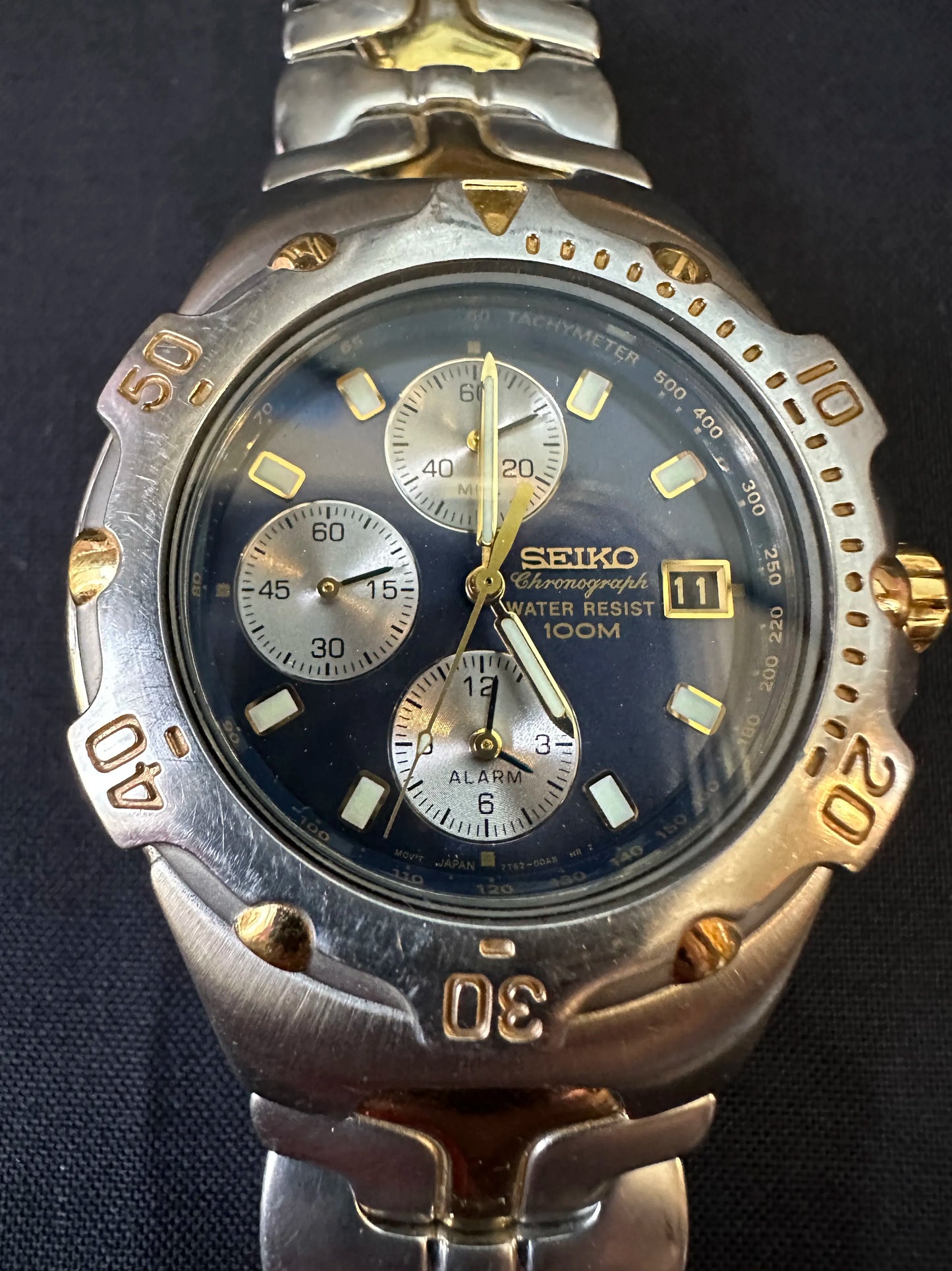 Seiko Quartz Alarm Chronograph SS Two-Tone Men's Watch 7T62-0CR0 A0