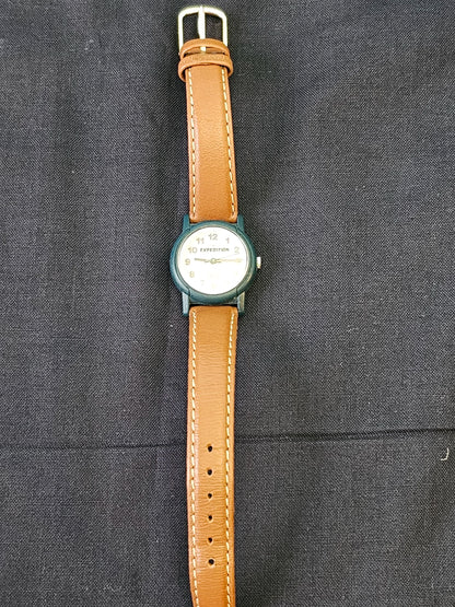 Timex Indiglo 50M Brown Leather Band Green Bezel - Ladies