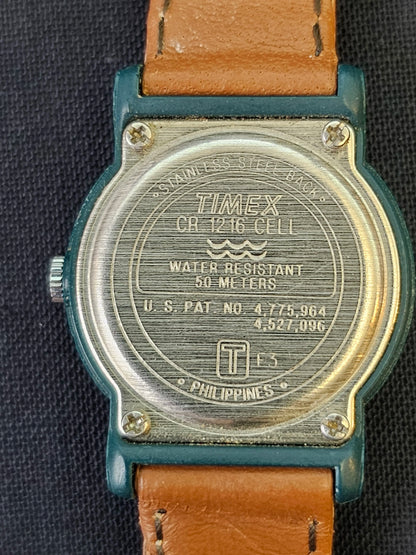 Timex Indiglo 50M Brown Leather Band Green Bezel - Ladies