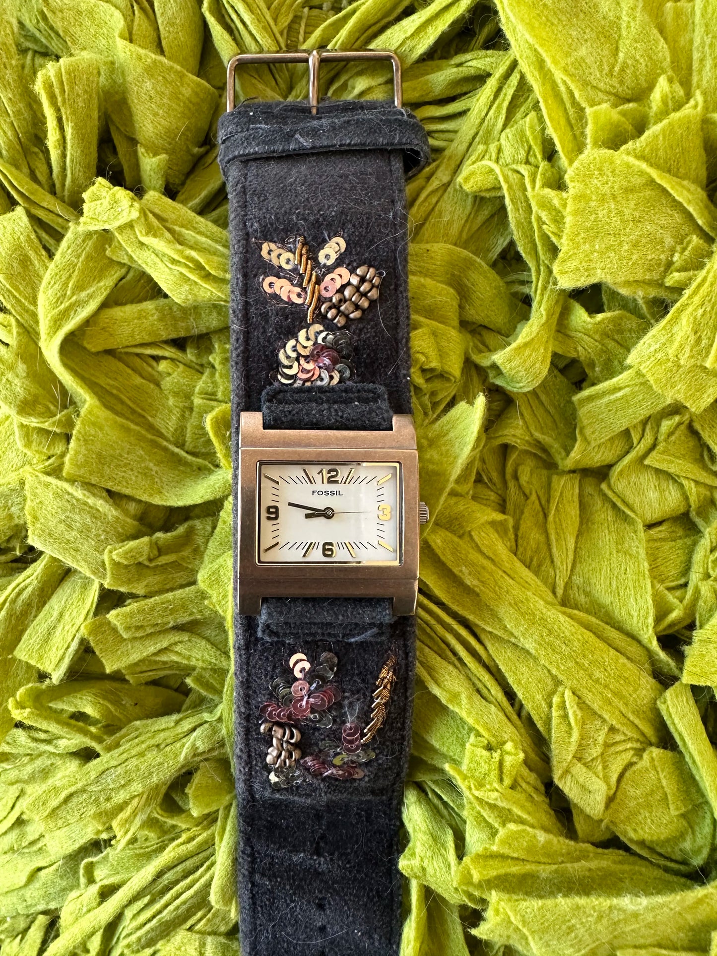 Fossil Watch - Dark green velour with embellished beads.