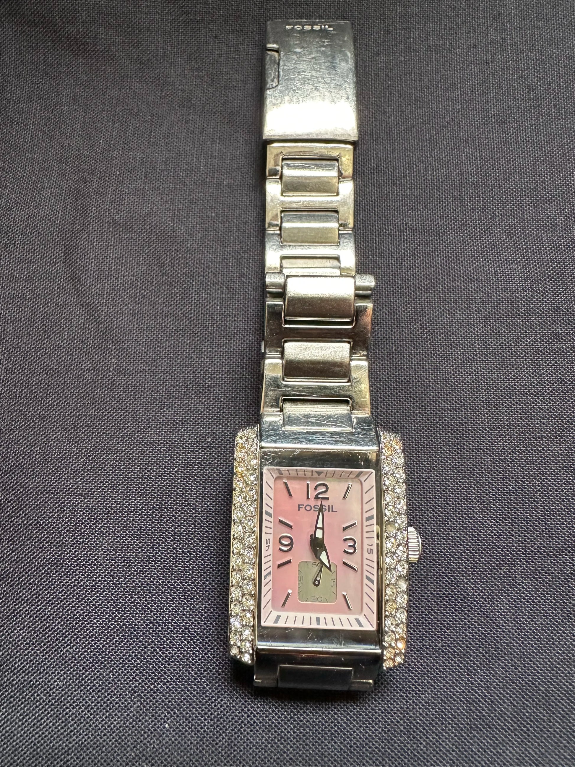 Fossil Watch Silver Band Pink Face