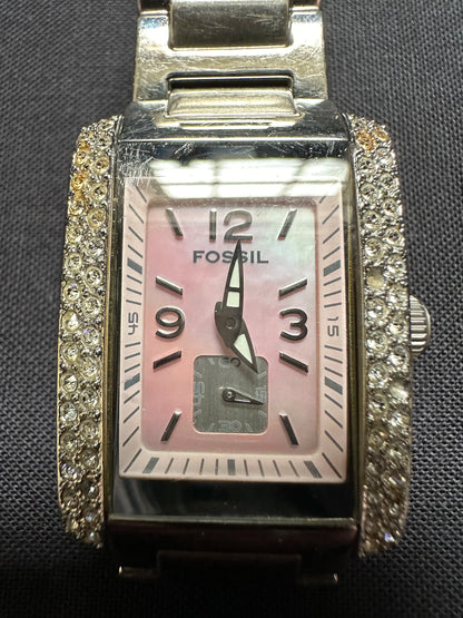 Fossil Watch Silver Band Pink Face