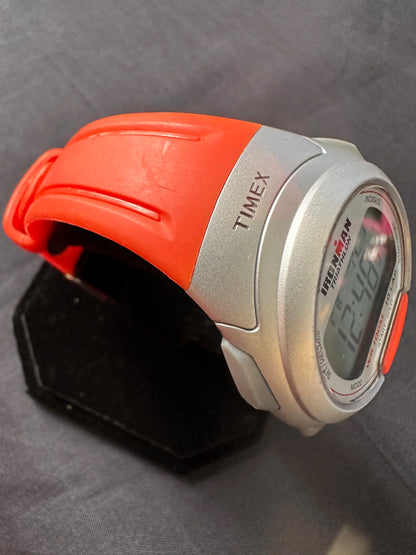 Timex IronMan Triathlon unisex orange band Digital Watch 10Lap 100M W/R New batt