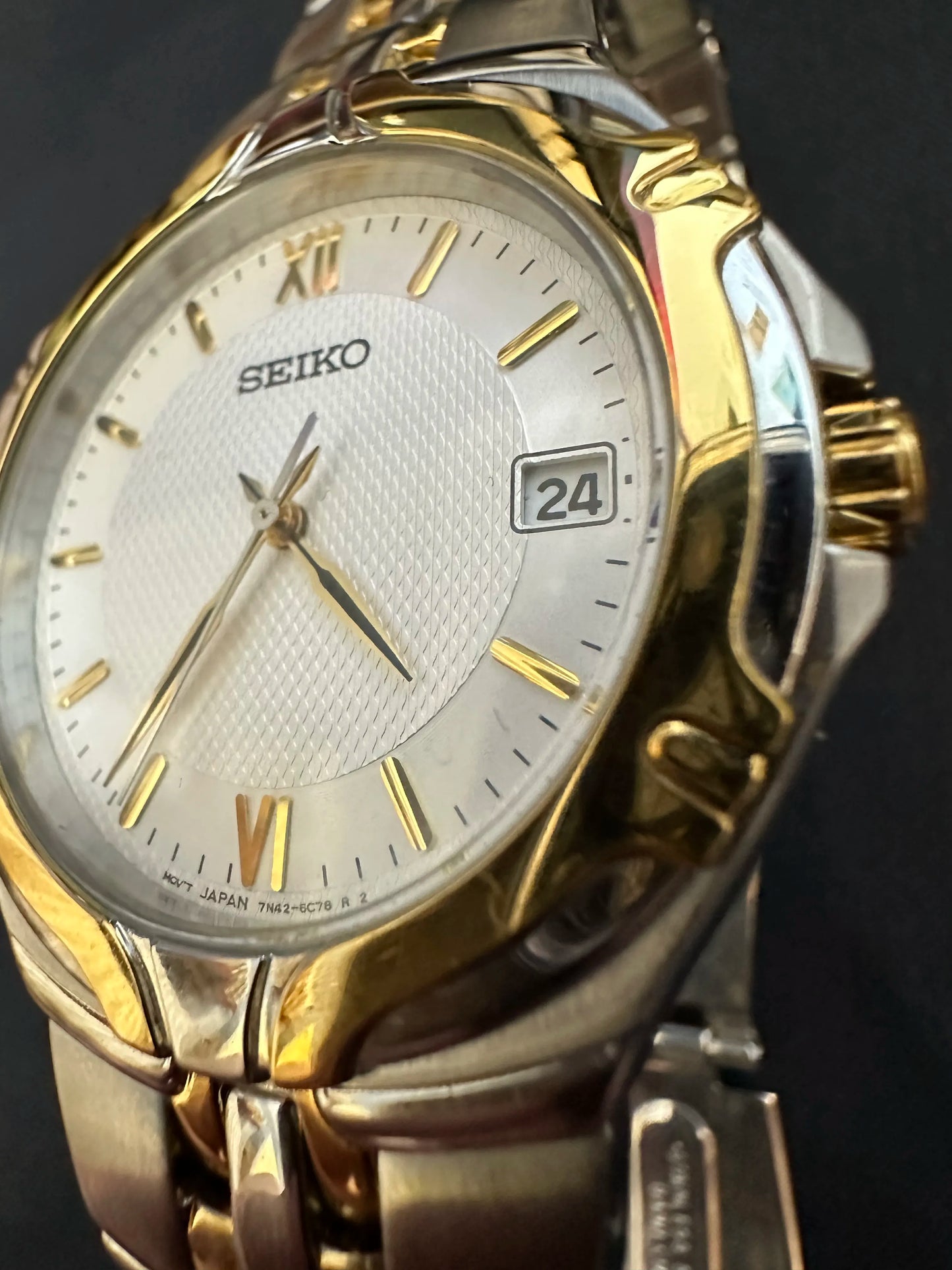 Seiko Quartz Watch 1990’s Men's 36mm GP/SS White Dial - 7N42-6C78 R2