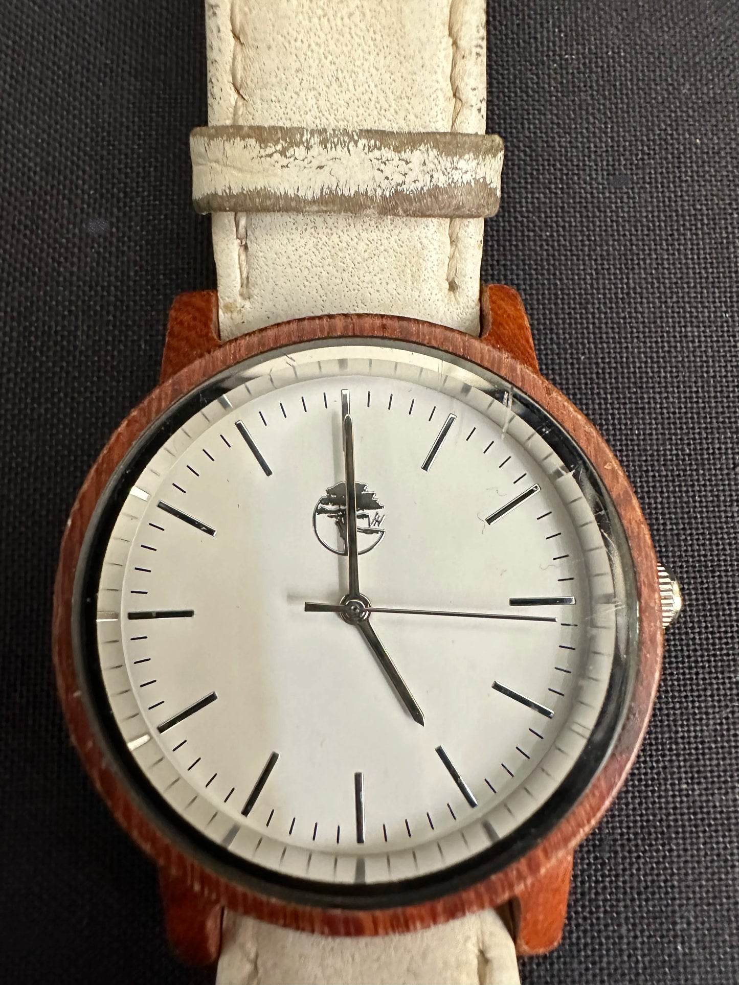 Women's Real Sandalwood Watch White Face, White Leather Band
